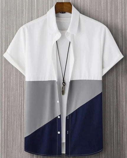 Chemise homme tendance décontractée et respirante, col montant et manches courtes