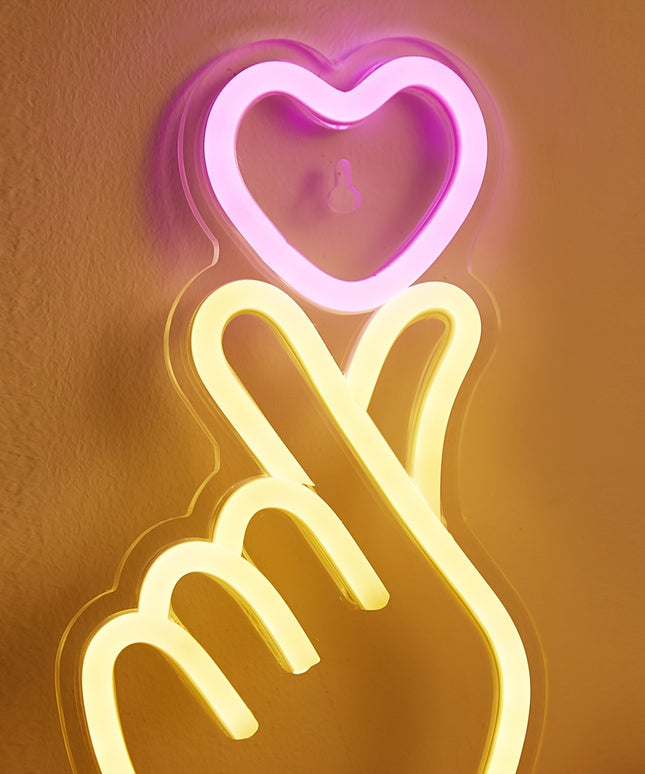 Enseigne lumineuse LED, motif cœur avec les doigts