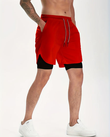 Short homme mi-long extensible 2 en 1 double couche - Poche intérieure zippée, idéal pour l'entraînement en salle de sport